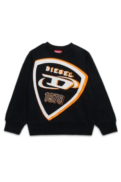 Sweatshirts | Sweatshirts>DIESEL Crew-neck sweatshirt with maxi shield logo black