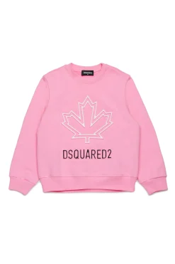 Logomania | Logomania>DSQUARED2 Crew-neck sweatshirt with Maple Leaf outline minnie pink