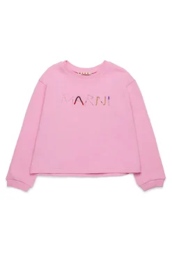 Sweatshirts>MARNI Crew-neck sweatshirt with baguette logo antique lilac pink