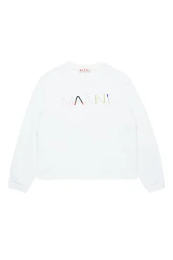Sweatshirts>MARNI Crew-neck sweatshirt with baguette logo natural white
