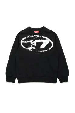 Oval D By Diesel | Oval D By Diesel>DIESEL Crew-neck sweatshirt with used-effect Oval D logo black