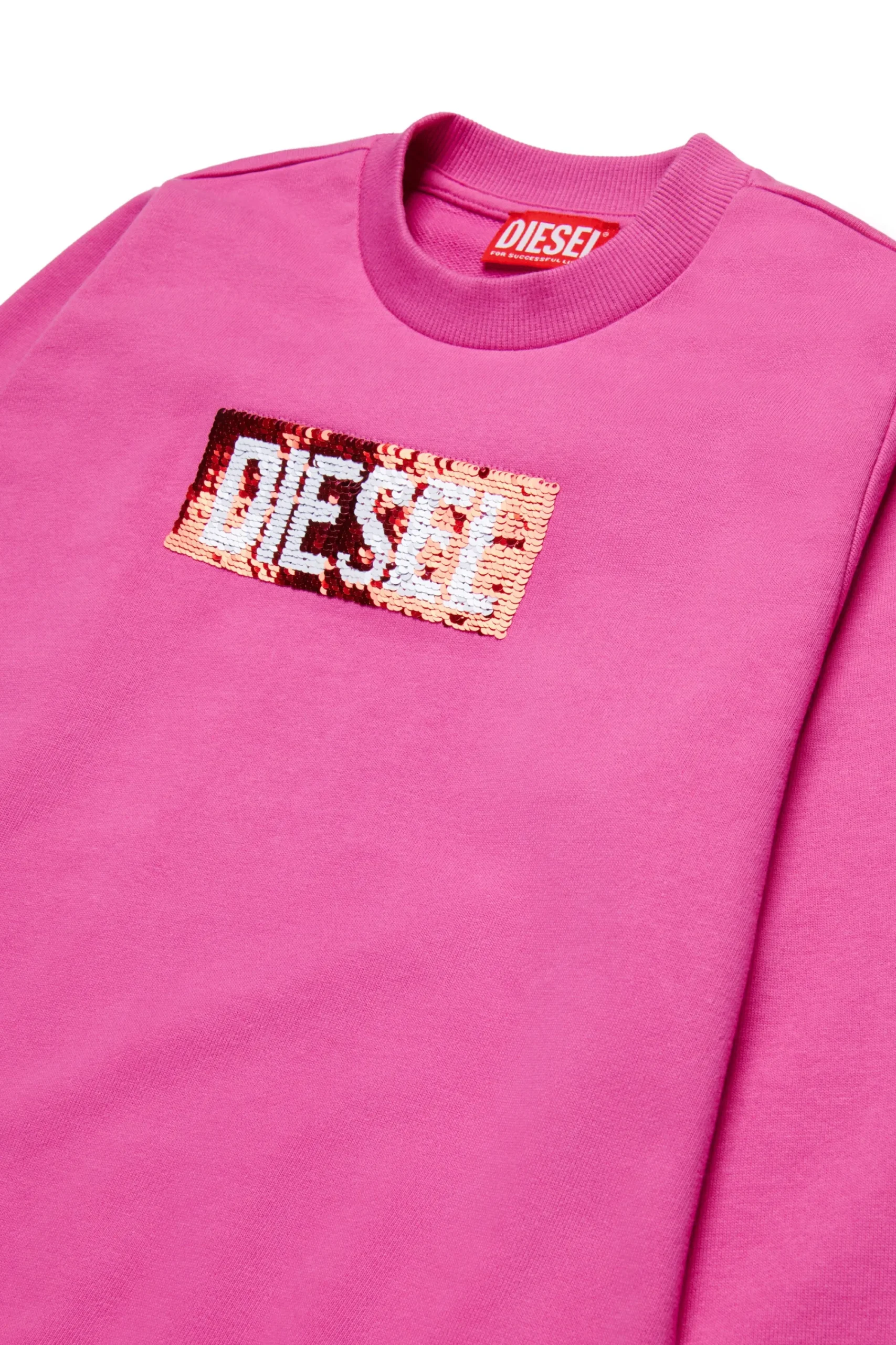Sweatshirts>DIESEL Crew-neck sweatshirt with sequin logo bright fuxya