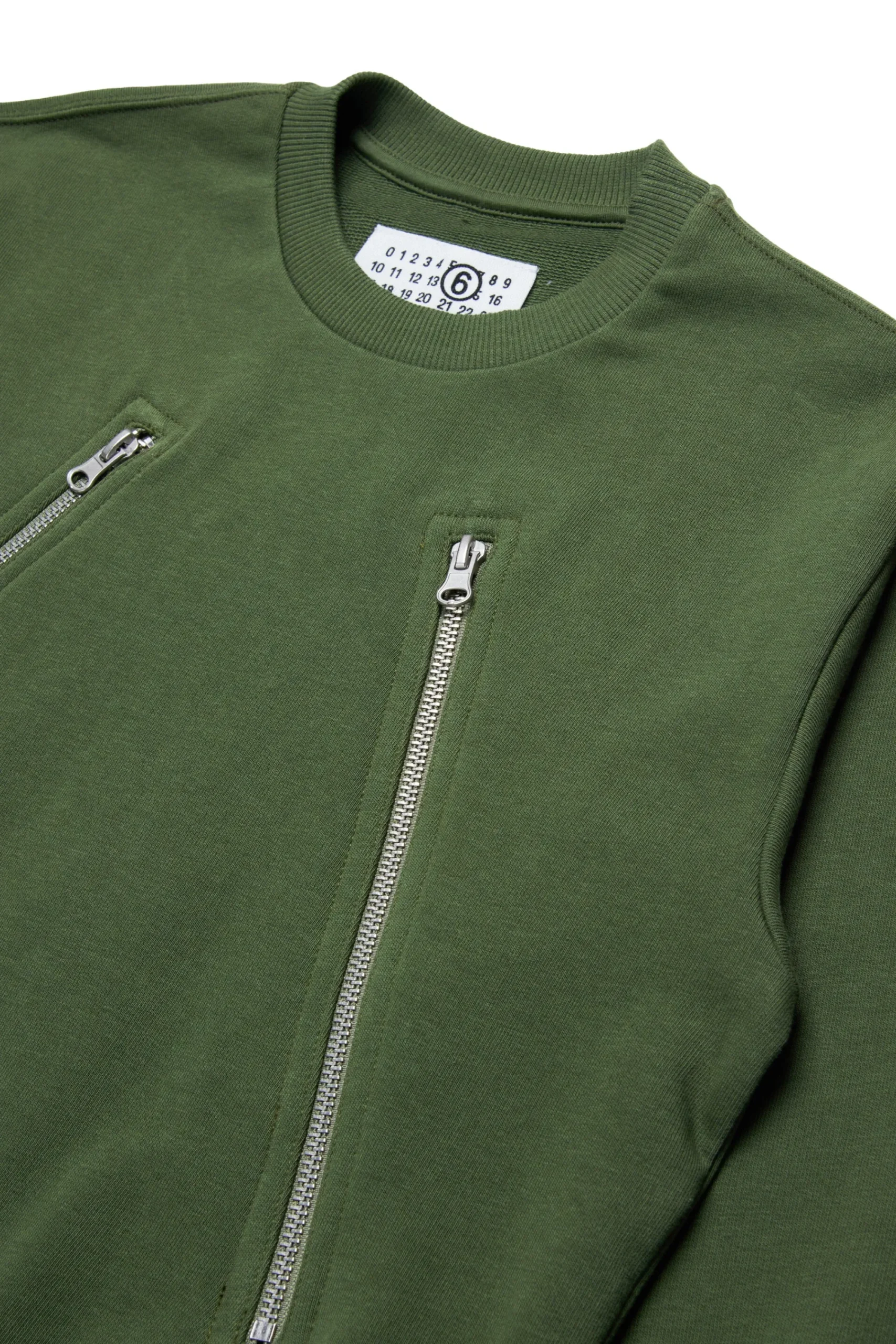 Sweatshirts | Sweatshirts>MM6 MAISON MARGIELA Crew-neck sweatshirt with diagonal zip dark olive green