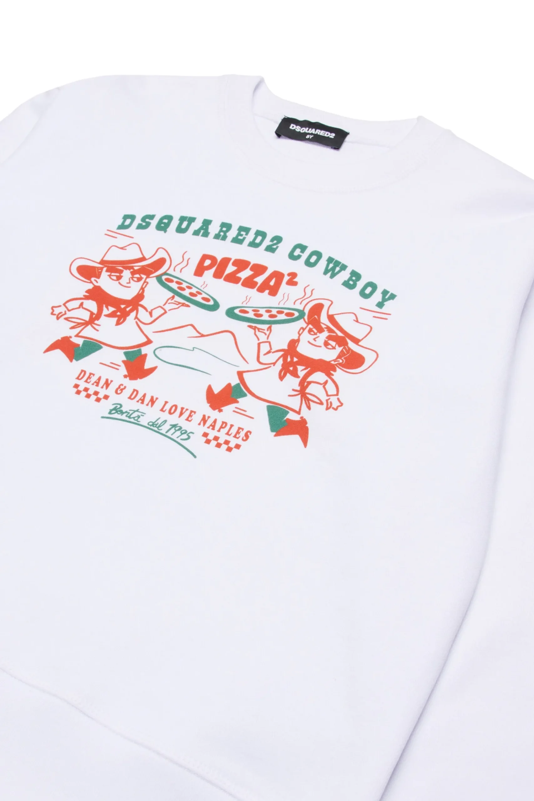 Sweatshirts | Sweatshirts>DSQUARED2 Crew-neck sweatshirt with Cowboy Pizza graphics white