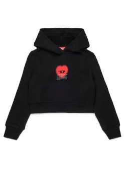 Sweatshirts>DIESEL Cropped sweatshirt with heart graphic black