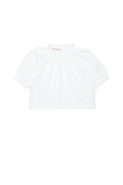 T-Shirts>MARNI Cropped T-shirt with pleated details natural white