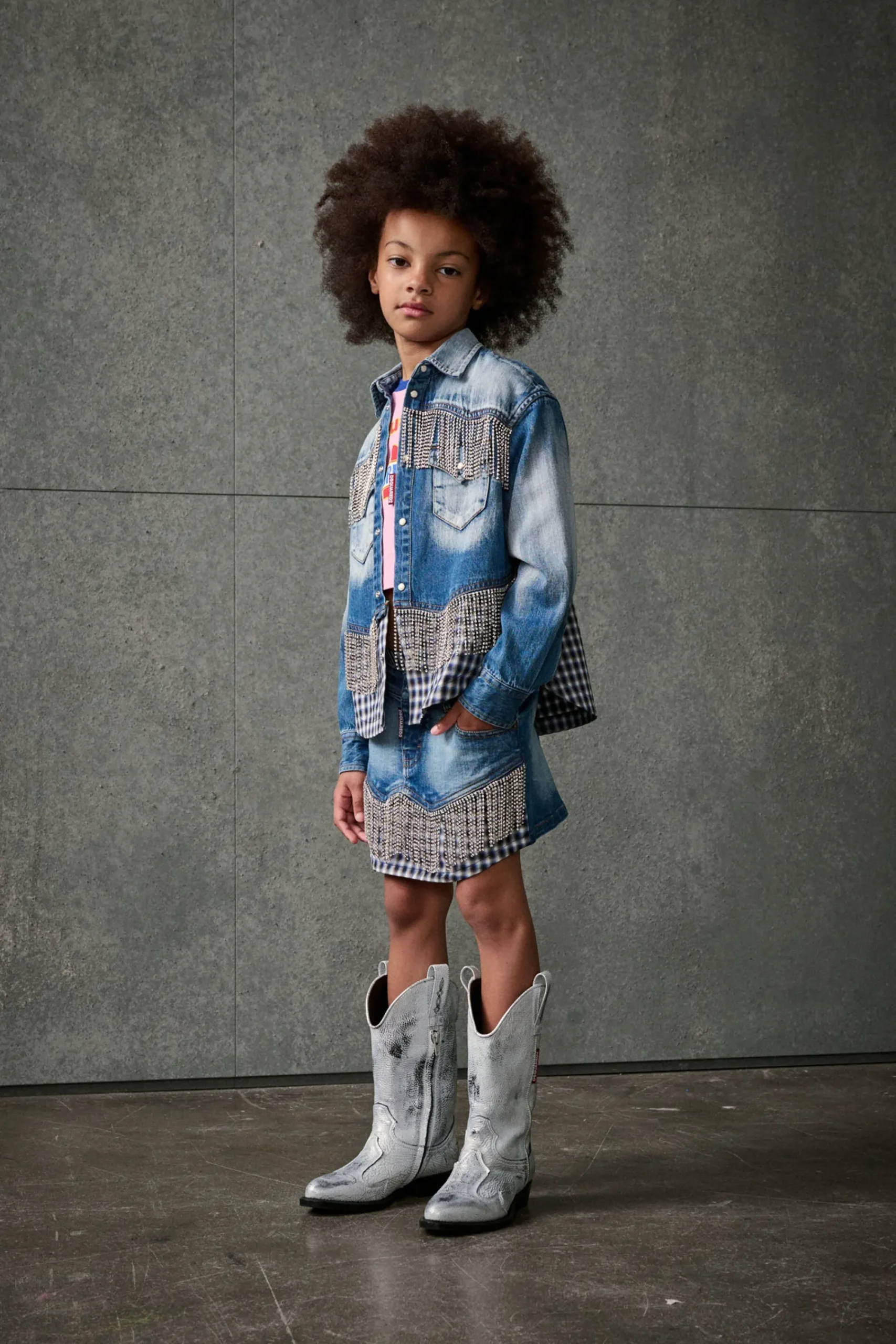 Shirts | Denim-Mania>DSQUARED2 Crystal fringed denim shirt blue denim