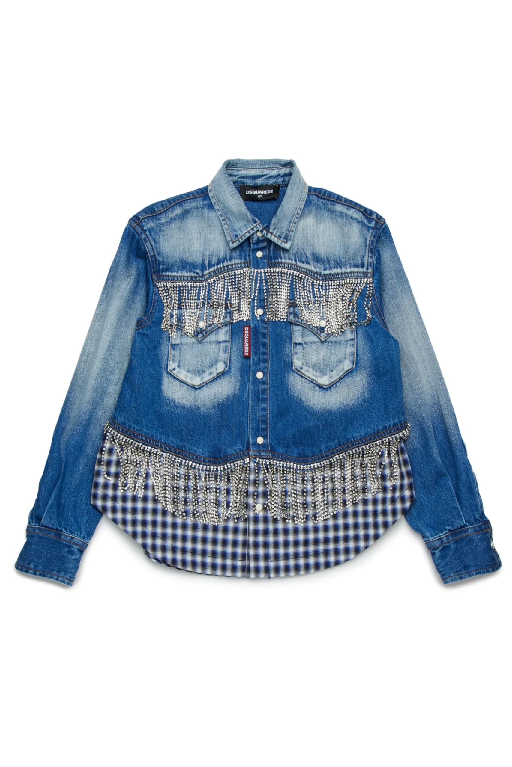 Shirts | Denim-Mania>DSQUARED2 Crystal fringed denim shirt blue denim