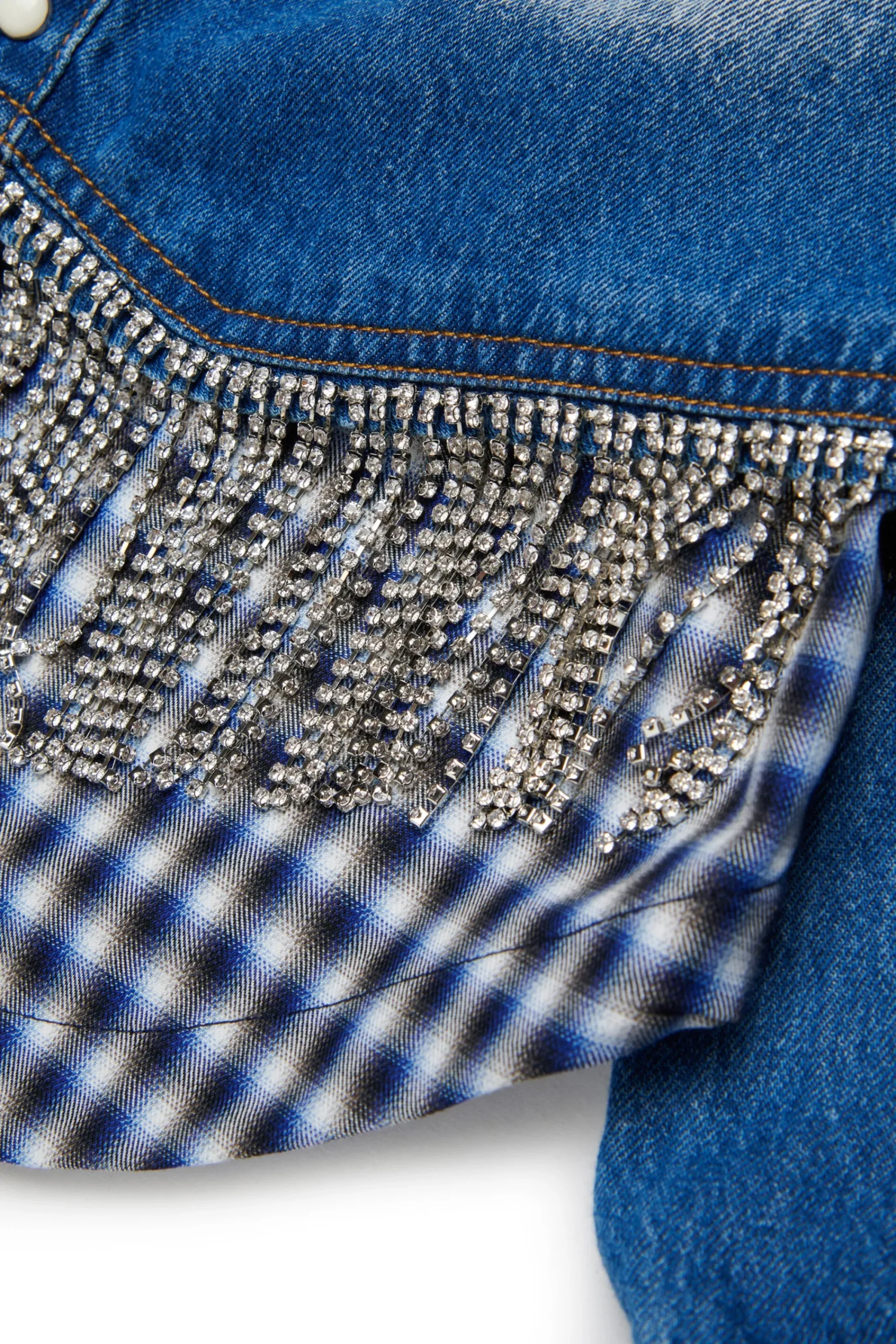 Shirts | Denim-Mania>DSQUARED2 Crystal fringed denim shirt blue denim