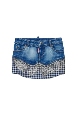 Skirts | Denim-Mania>DSQUARED2 Crystal fringed denim skirt blue denim