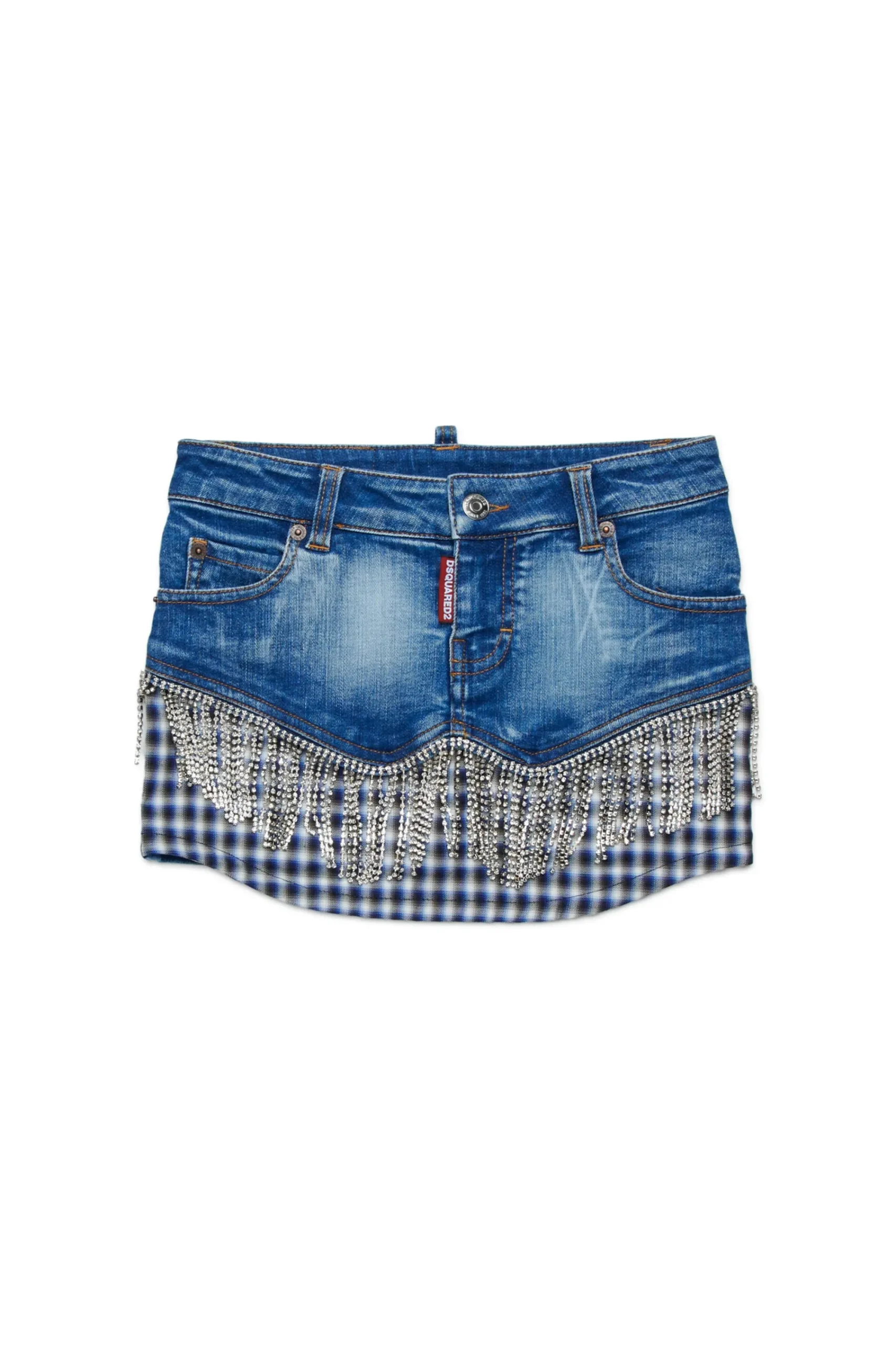 Skirts | Denim-Mania>DSQUARED2 Crystal fringed denim skirt blue denim