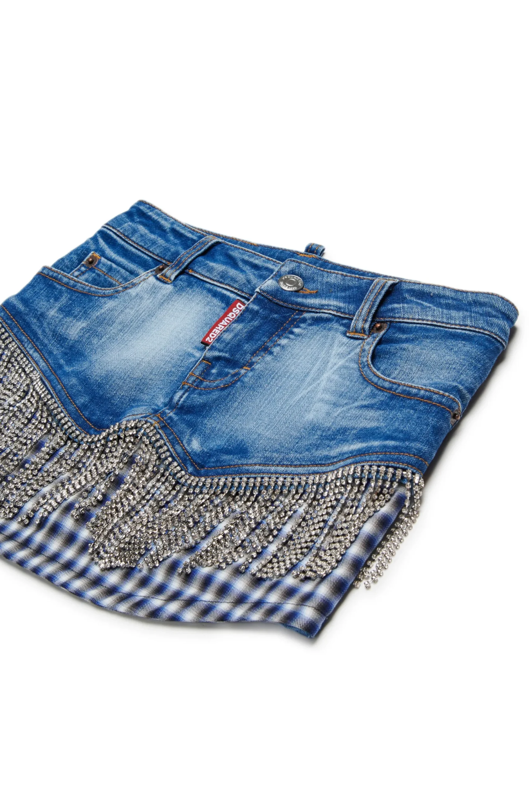 Skirts | Denim-Mania>DSQUARED2 Crystal fringed denim skirt blue denim