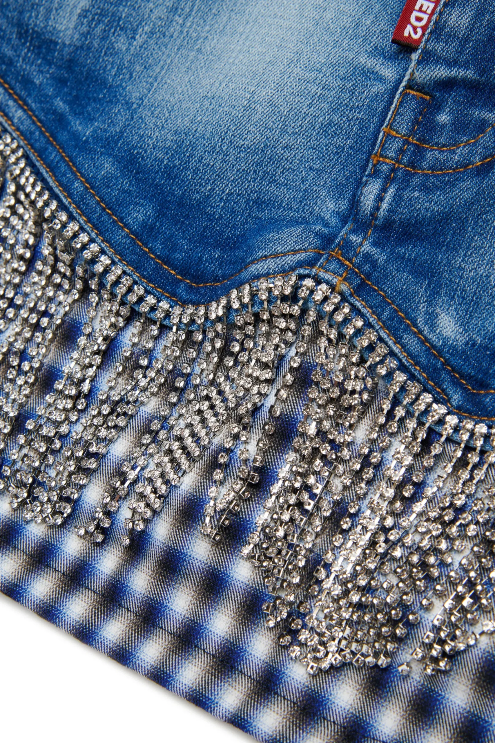 Skirts | Denim-Mania>DSQUARED2 Crystal fringed denim skirt blue denim
