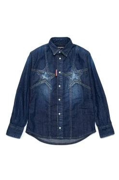 Shirts | Denim-Mania>DSQUARED2 Dark denim shirt with Super Star blue denim