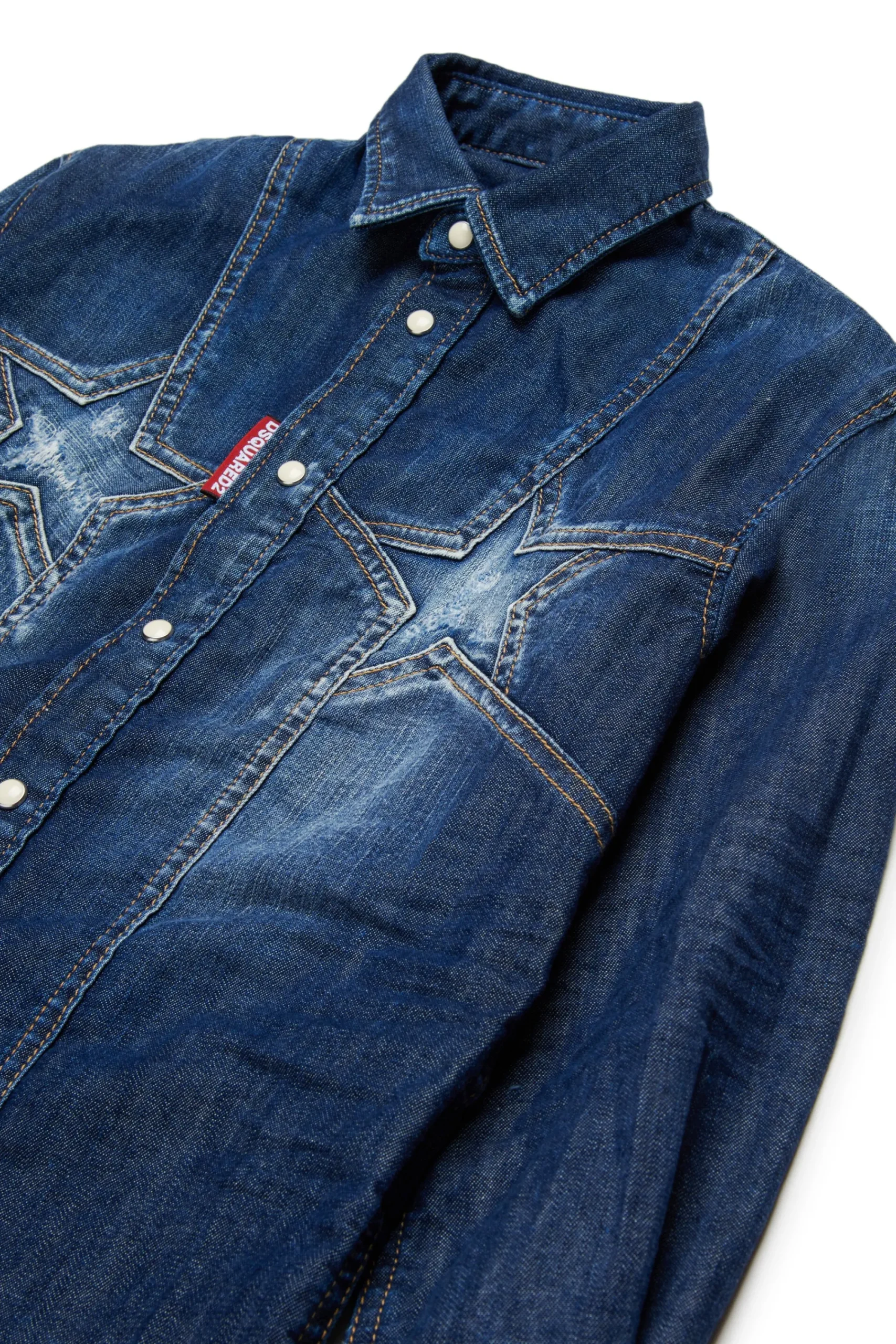 Shirts | Denim-Mania>DSQUARED2 Dark denim shirt with Super Star blue denim