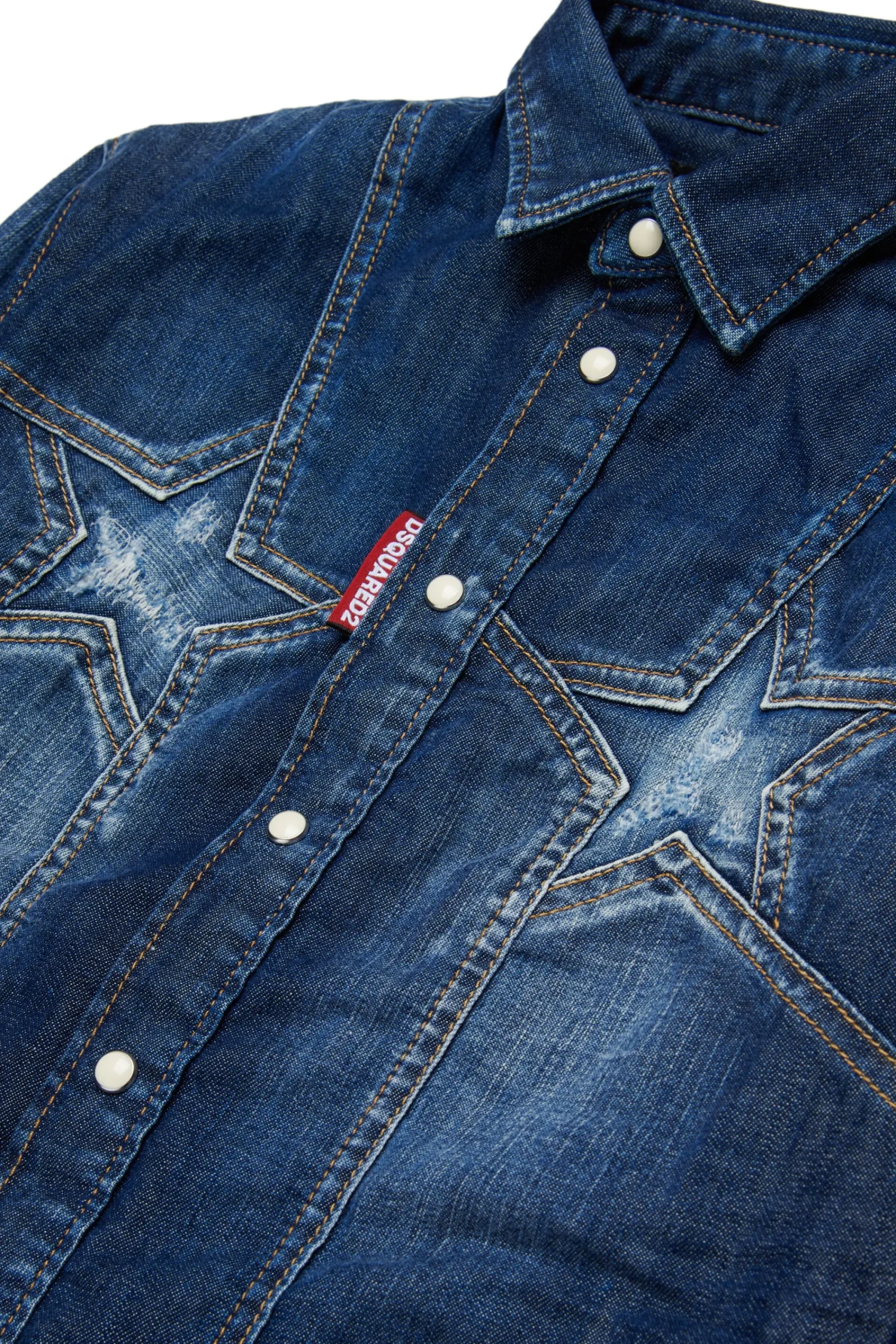 Shirts | Denim-Mania>DSQUARED2 Dark denim shirt with Super Star blue denim