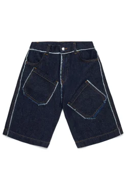 Shorts | Shorts>MARNI Dark denim shorts with frayed details blue denim