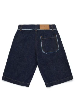 Shorts | Shorts>MARNI Dark denim shorts with frayed details blue denim