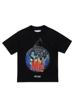 T-Shirts | T-Shirts>MYAR Deadstock cotton T-shirt with Save me graphics black