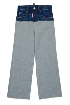 Pants | Denim-Mania>DSQUARED2 Denim and fleece pants with patches dark grey melange