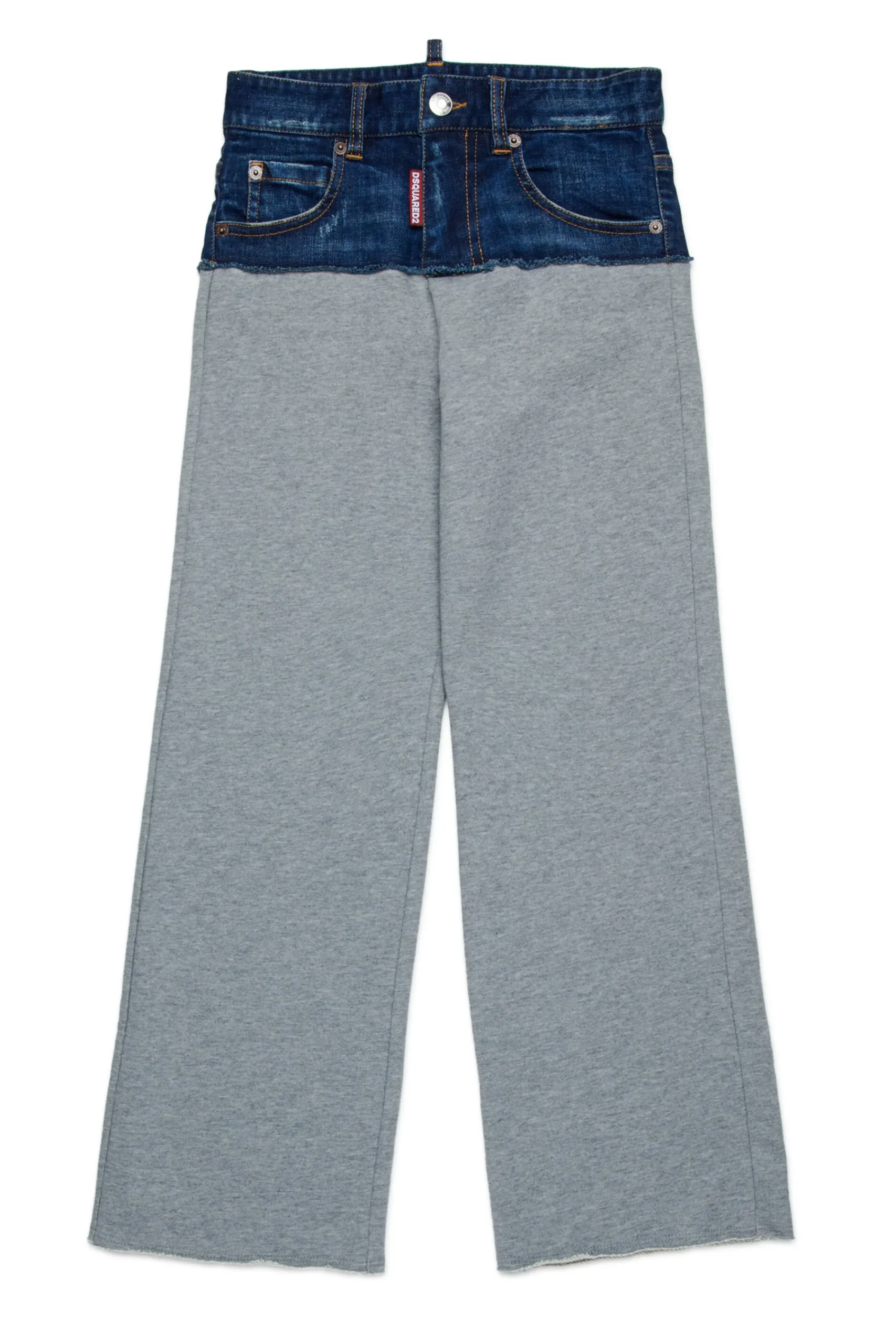 Pants | Denim-Mania>DSQUARED2 Denim and fleece pants with patches dark grey melange