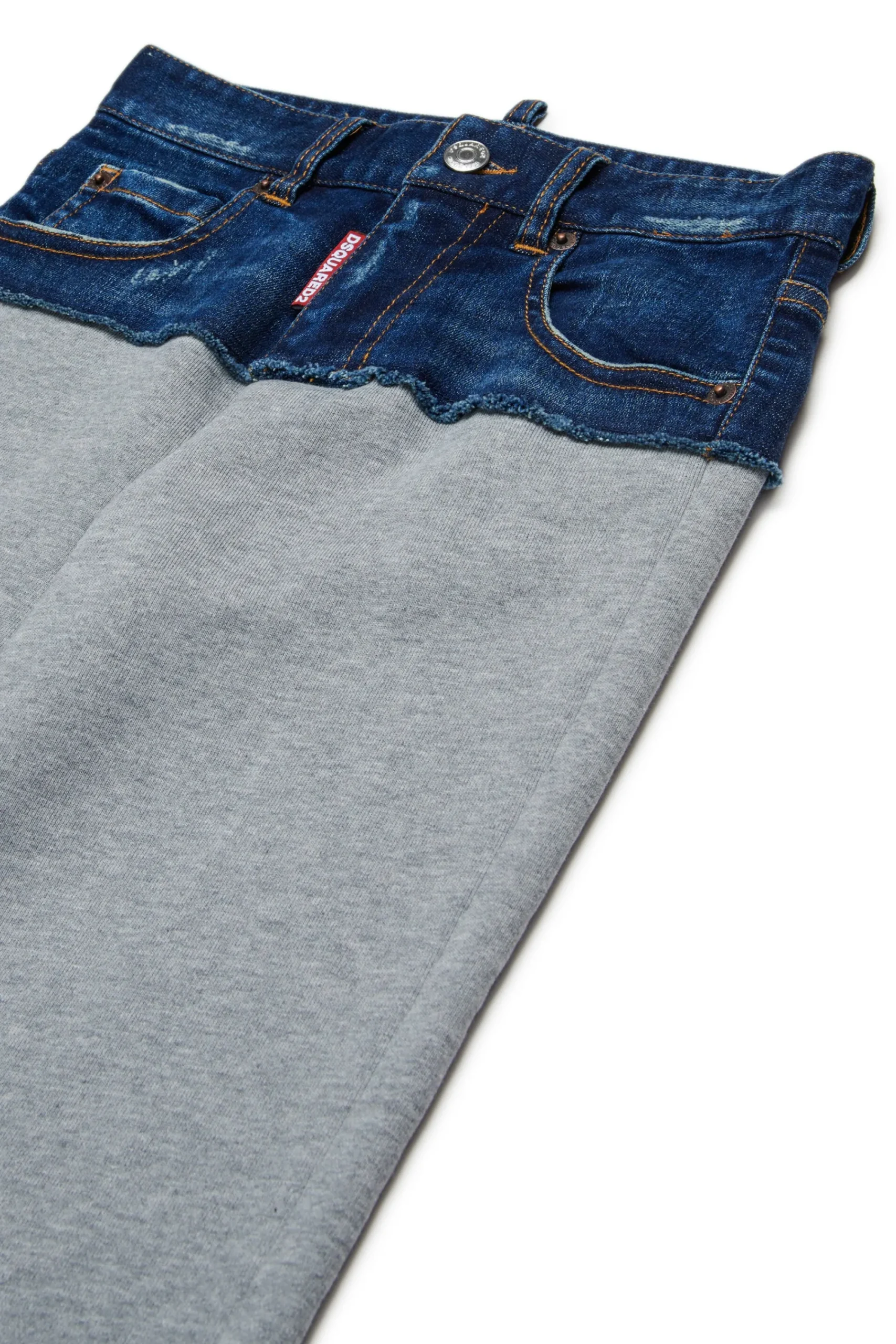 Pants | Denim-Mania>DSQUARED2 Denim and fleece pants with patches dark grey melange