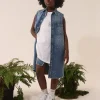 Dresses | Denim-Mania>MM6 MAISON MARGIELA Denim maxi shirt dress with color spots blue denim