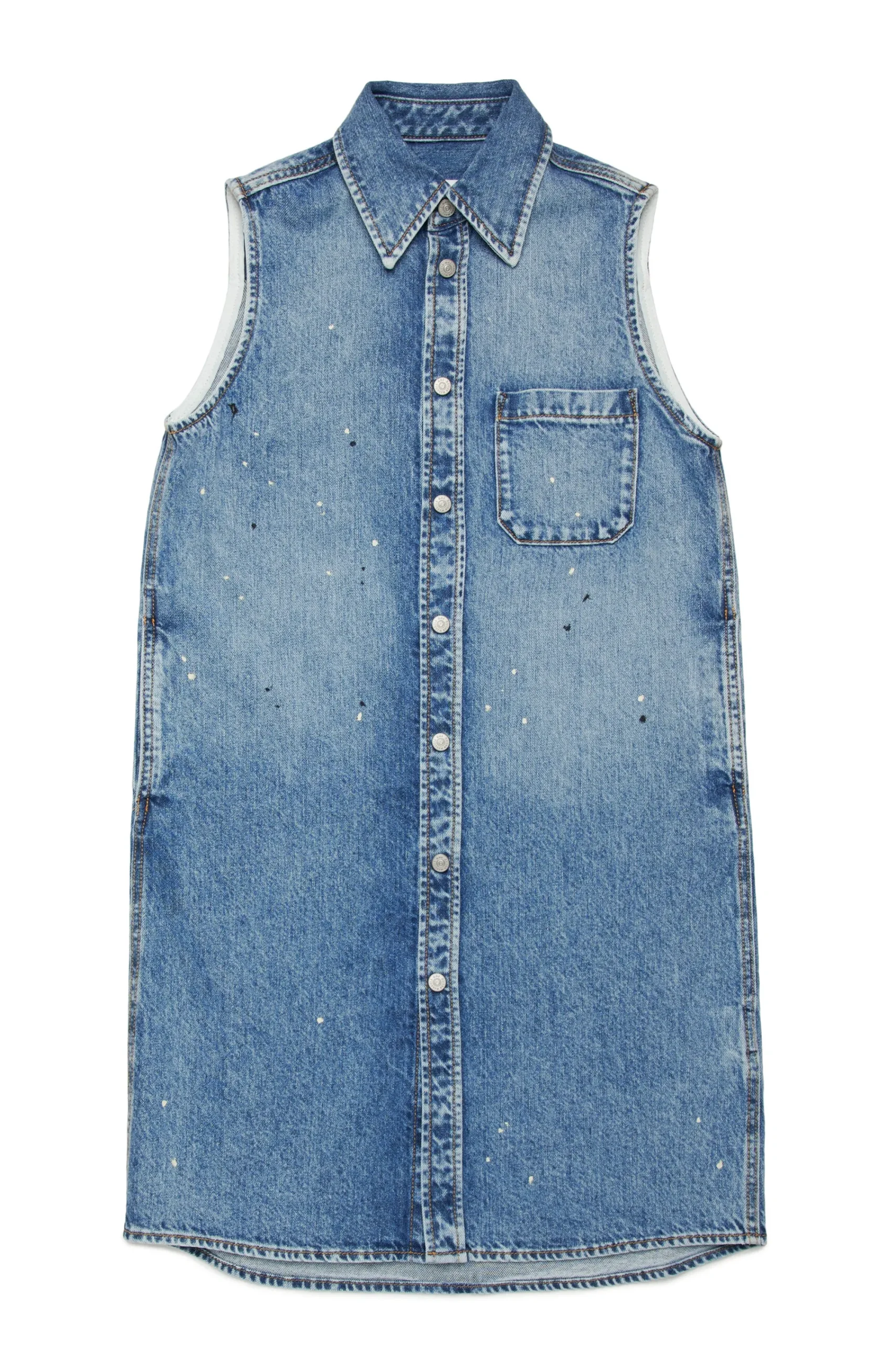 Dresses | Denim-Mania>MM6 MAISON MARGIELA Denim maxi shirt dress with color spots blue denim