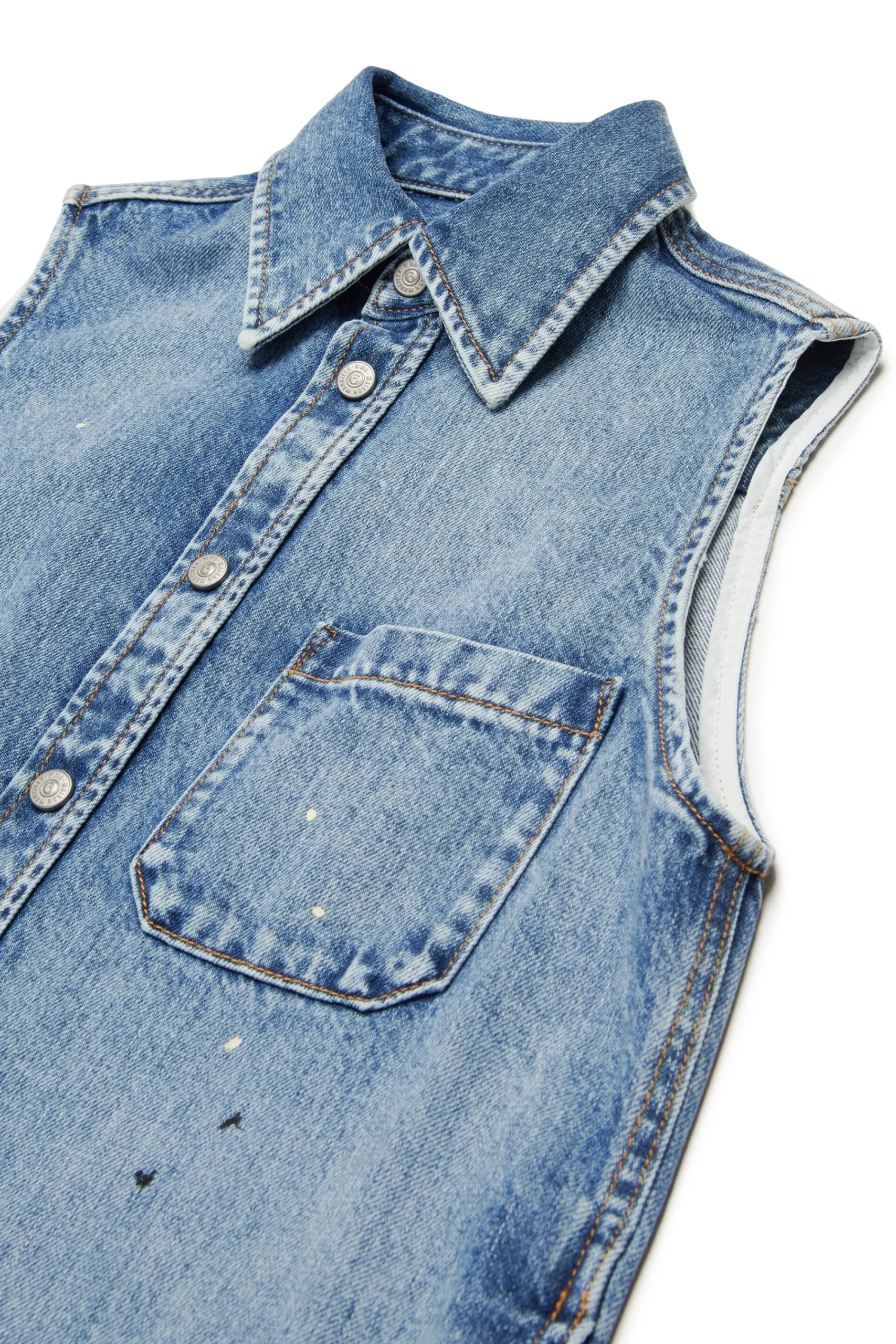 Dresses | Denim-Mania>MM6 MAISON MARGIELA Denim maxi shirt dress with color spots blue denim
