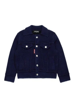 Jackets And Padded Jackets | Jackets And Padded Jackets>DSQUARED2 Denim-effect knitted jacket deep blue