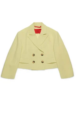 Jackets And Padded Jackets>MAX&Co. Double-breasted cropped blazer jacket cream yellow