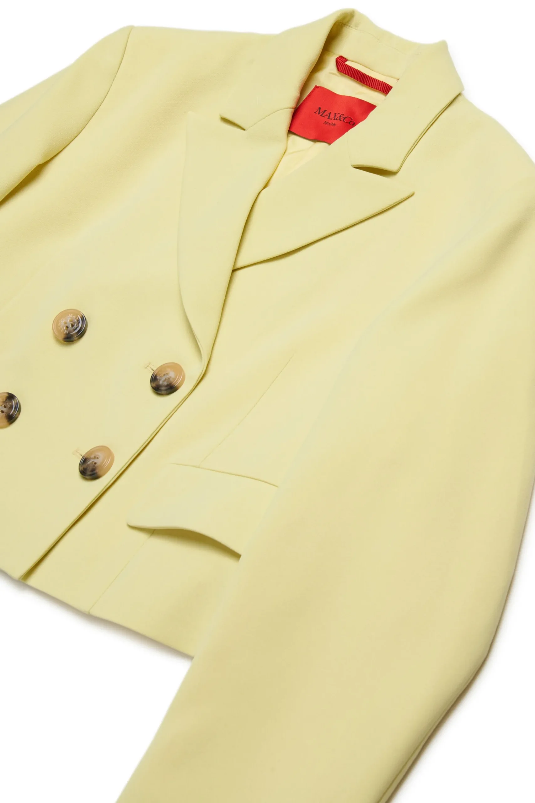 Jackets And Padded Jackets>MAX&Co. Double-breasted cropped blazer jacket cream yellow