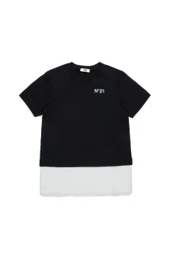 T-Shirts>N°21 Double-layer lace T-shirt black