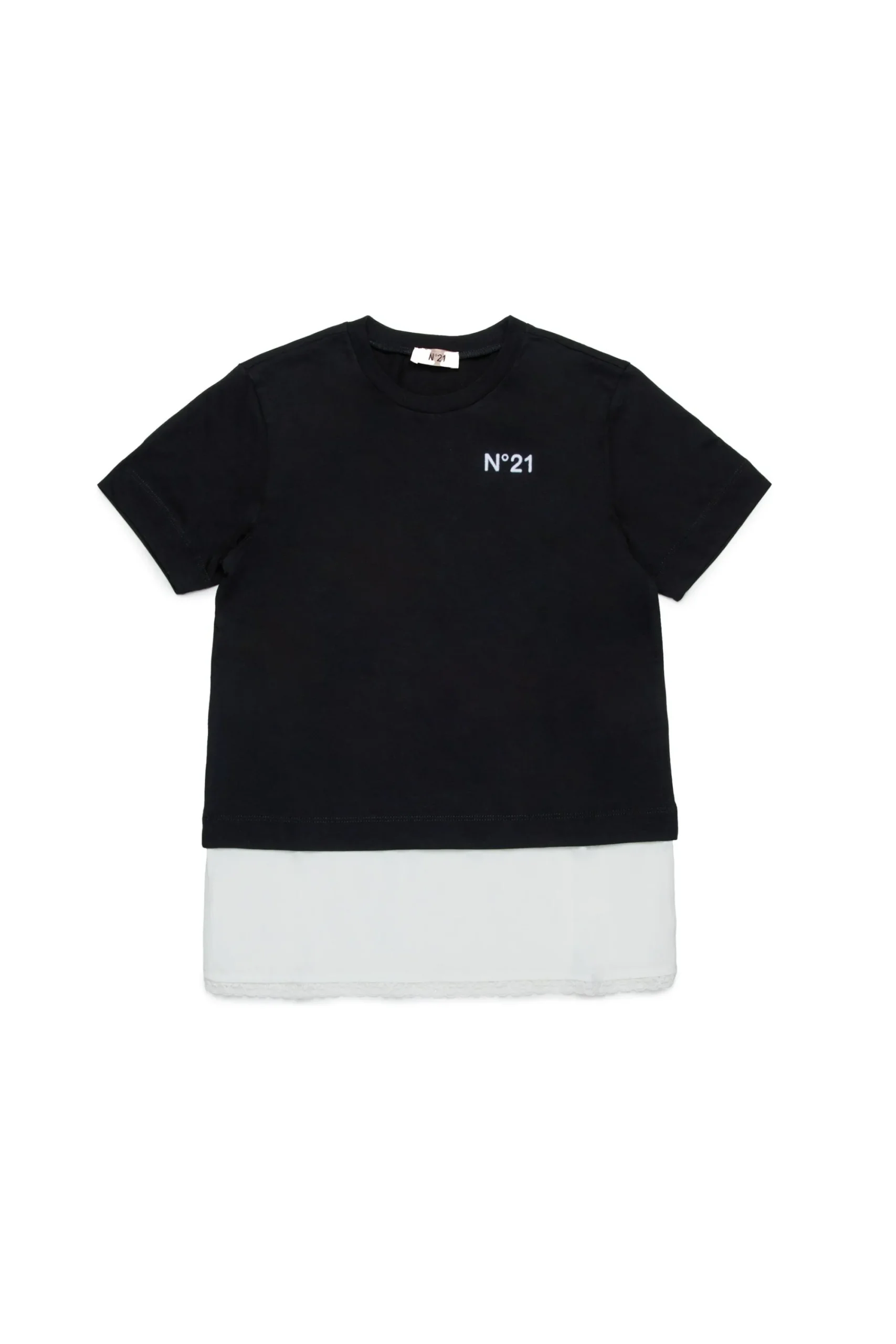 T-Shirts>N°21 Double-layer lace T-shirt black