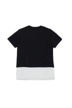 T-Shirts>N°21 Double-layer lace T-shirt black