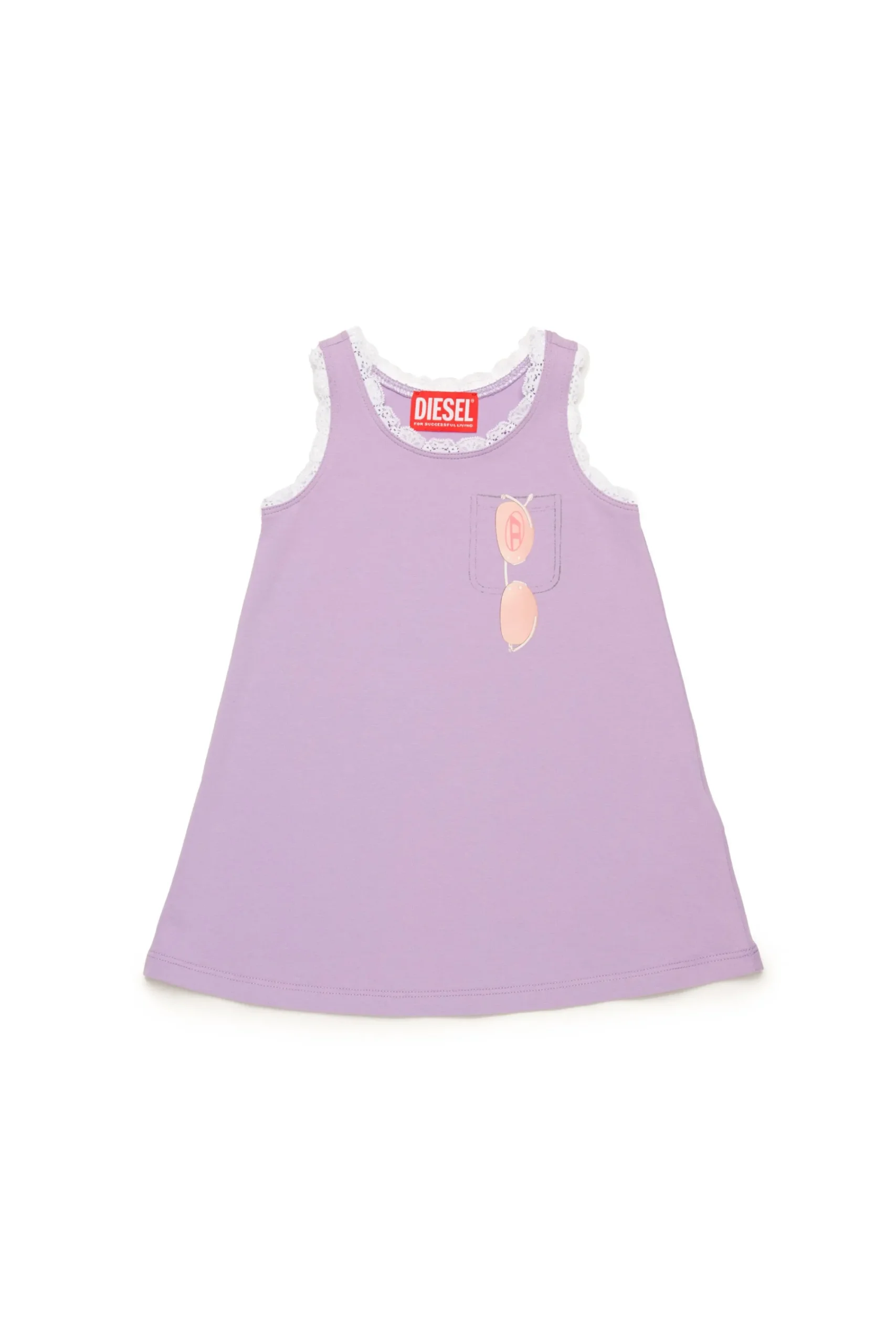 Dresses>DIESEL Dress with lace and graphic Sunglasses lavender