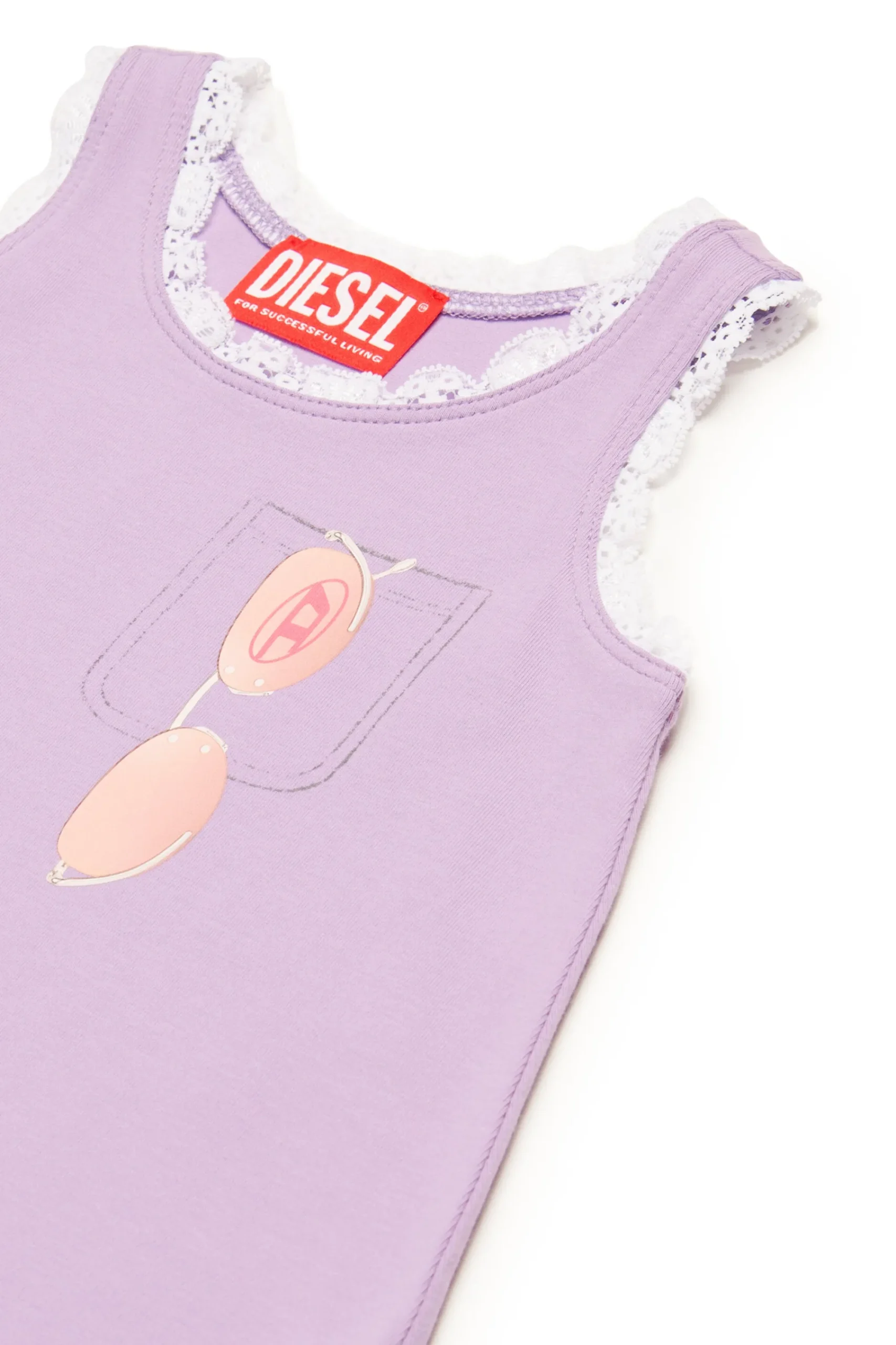 Dresses>DIESEL Dress with lace and graphic Sunglasses lavender