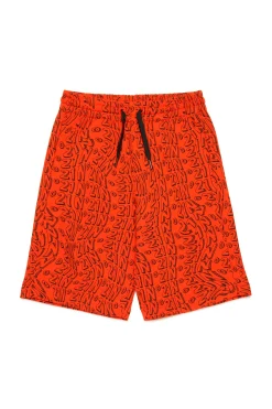 Shorts>N°21 Fleece allover Glitch shorts deep orange