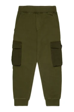 Pants>DSQUARED2 Fleece cargo pants with Maple Leaf dark olive green