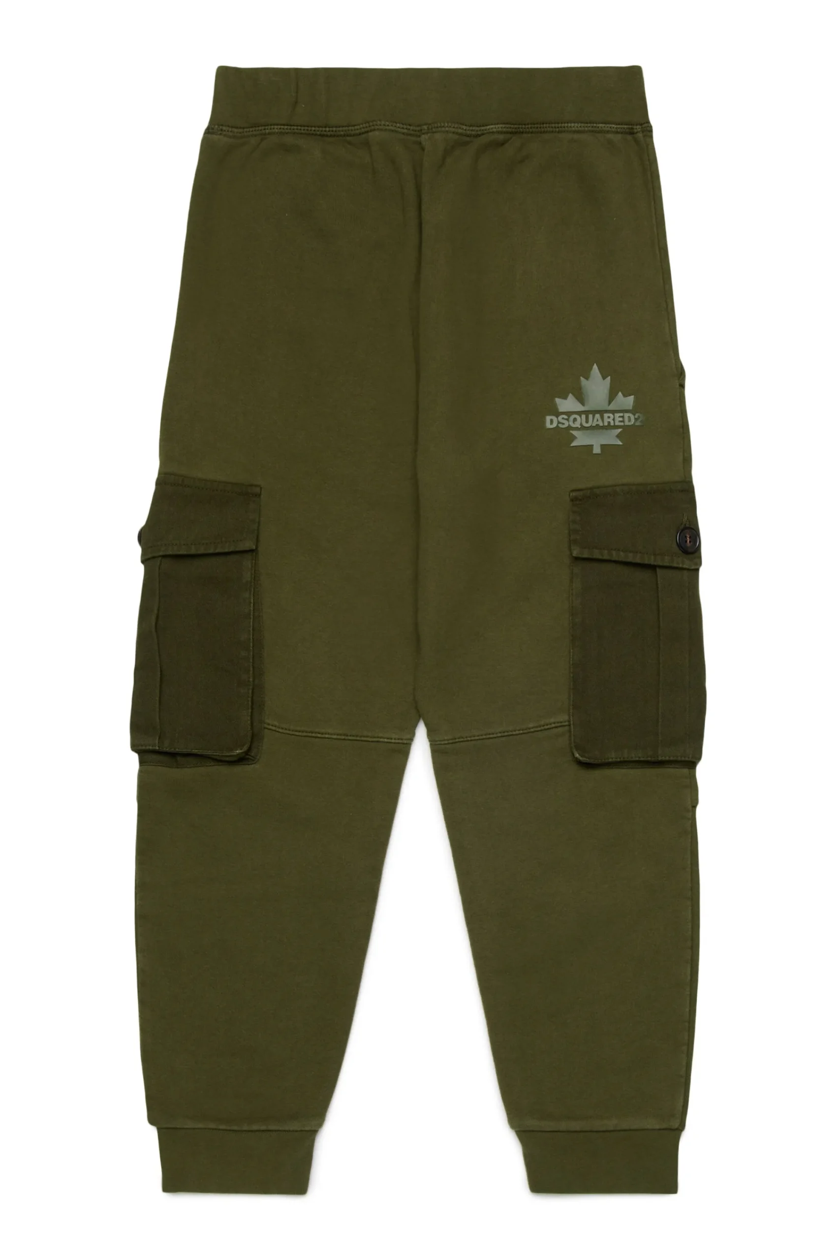 Pants>DSQUARED2 Fleece cargo pants with Maple Leaf dark olive green
