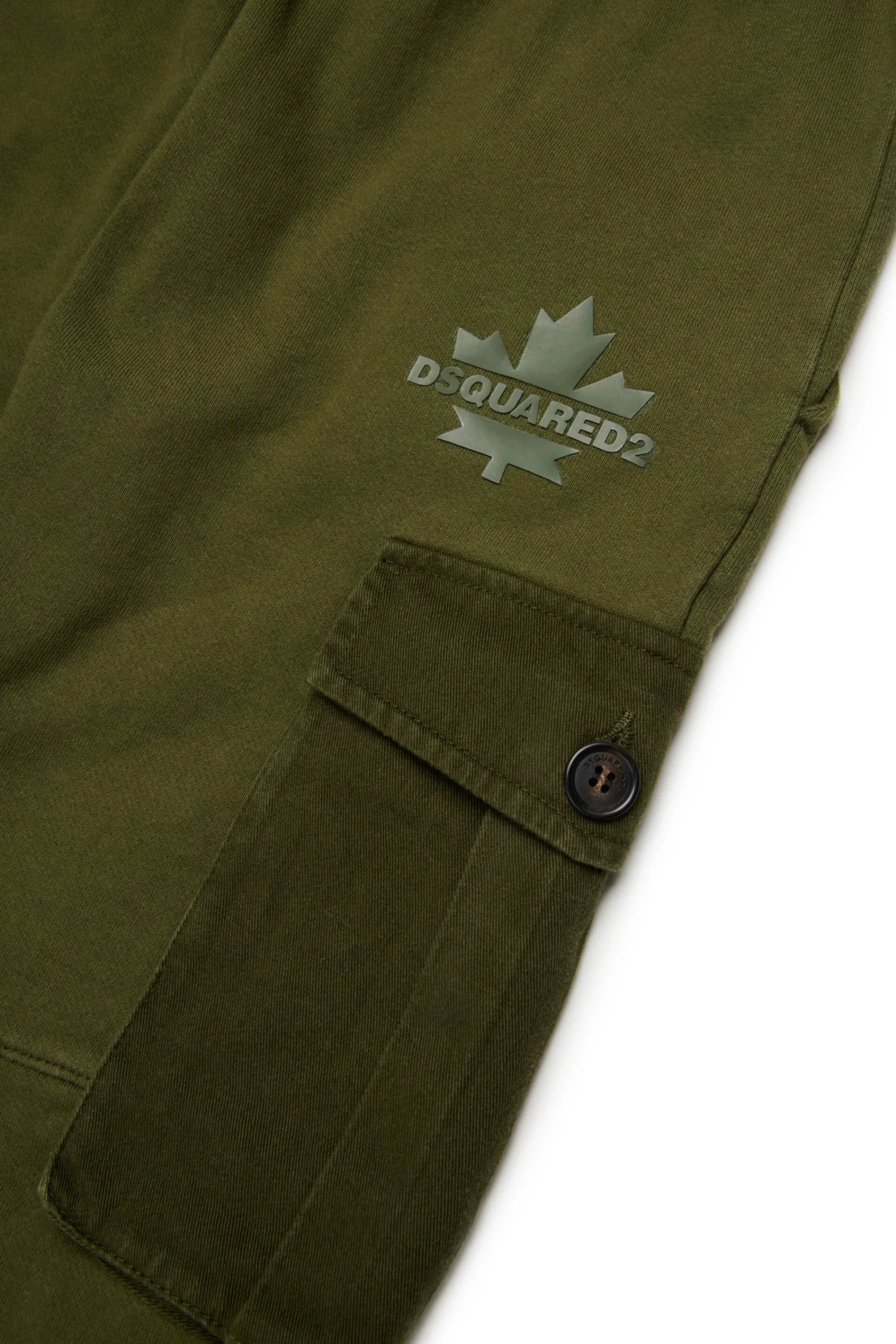 Pants>DSQUARED2 Fleece cargo pants with Maple Leaf dark olive green