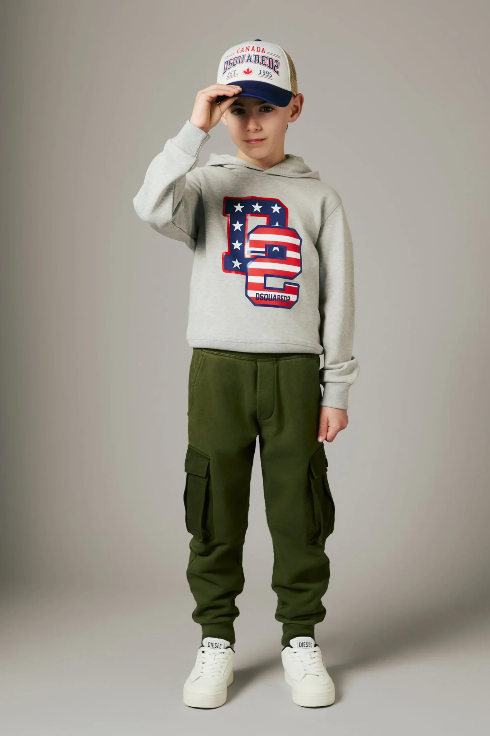 Pants>DSQUARED2 Fleece cargo pants with Maple Leaf dark olive green