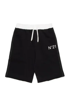 Shorts>N°21 Fleece colorblock shorts black