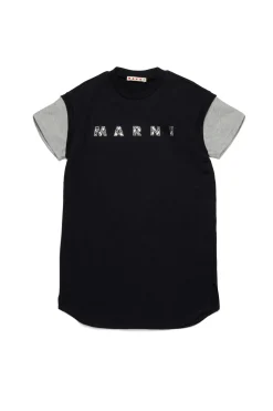 Dresses | Logomania>MARNI Fleece dress branded with Rhinestones black