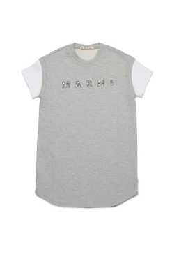 Dresses | Logomania>MARNI Fleece dress branded with Rhinestones inox gray melange