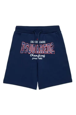 Shorts | Activewear>DSQUARED2 Fleece shorts with college print dark blue