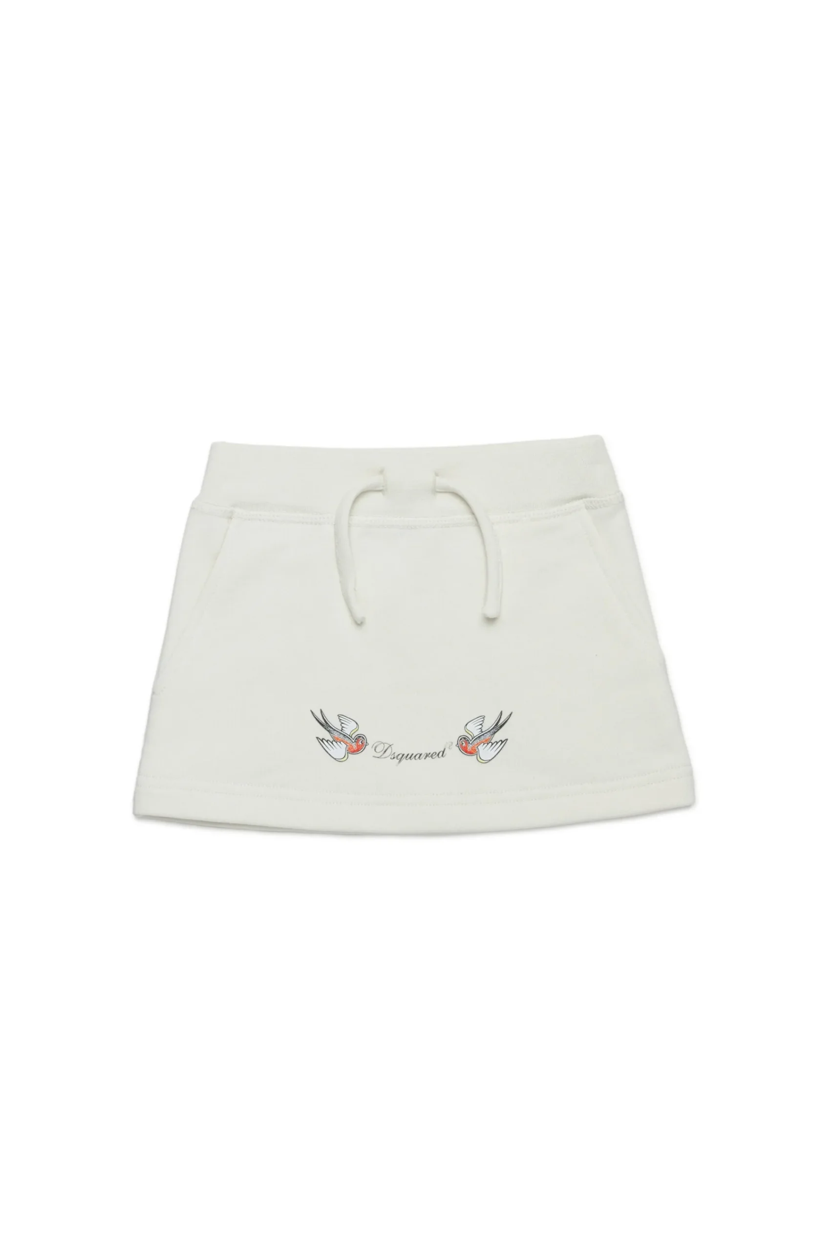 Skirts>DSQUARED2 Fleece skirt with Birds print off white