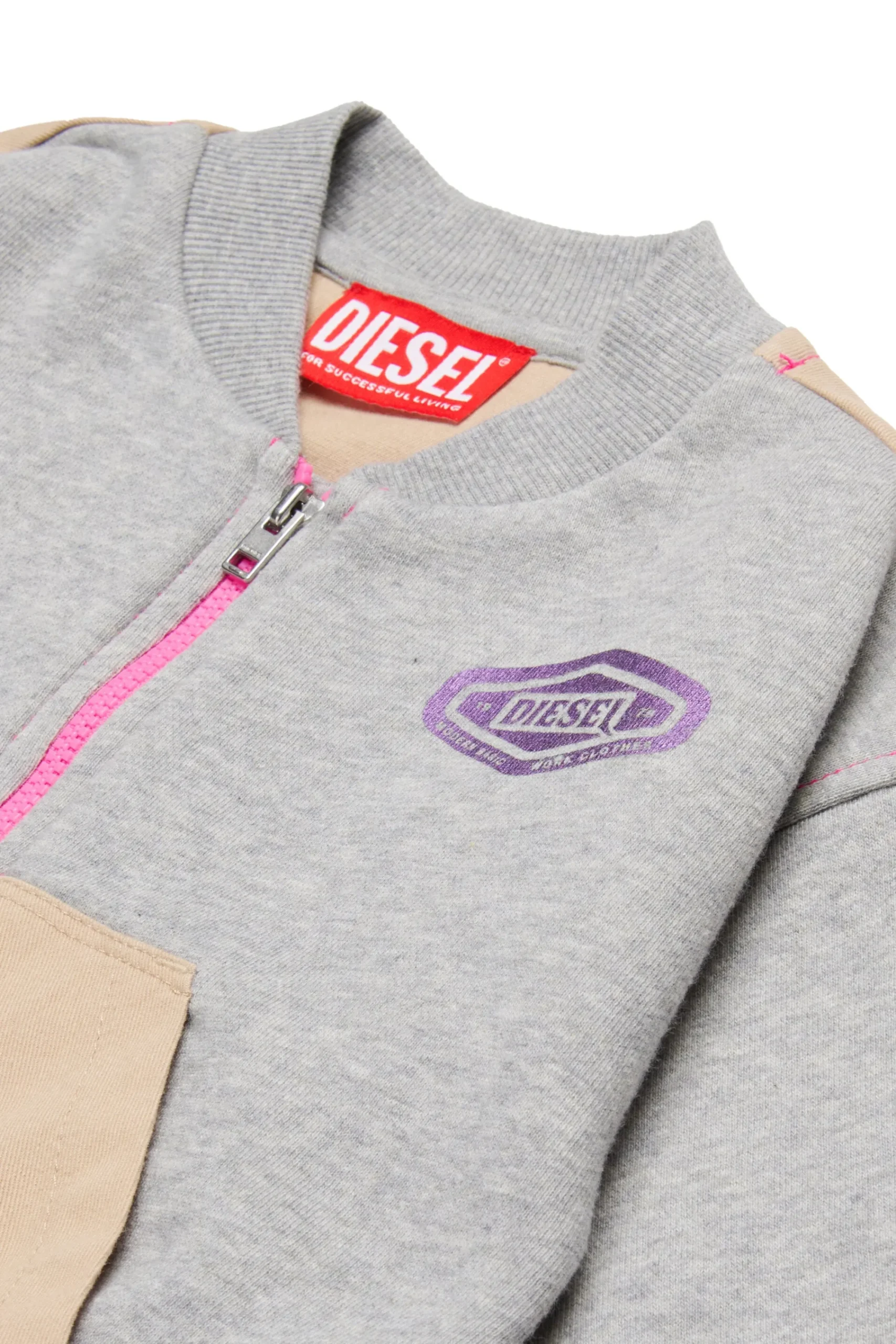 Sweatshirts | Oval D By Diesel>DIESEL Full-zip sweatshirt with colorblock inserts grey melange