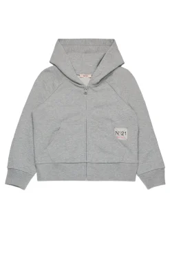 Sweatshirts>N°21 Full-zip sweatshirt with sequin Palm grey melange