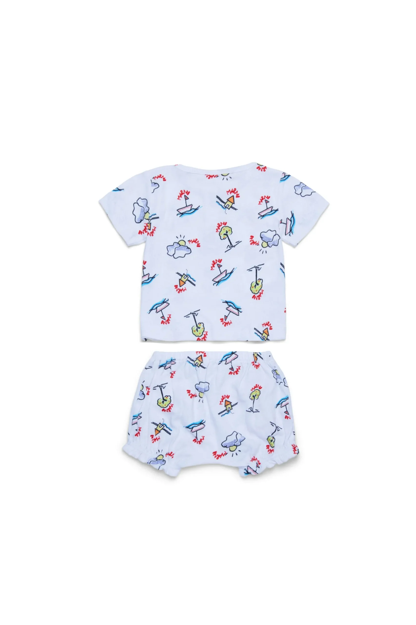 Newborn (0-12M)>MARNI Happy Sun allover cotton outfit white